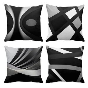 Set of Four Black Gray White Geometric Throw Pillow Covers